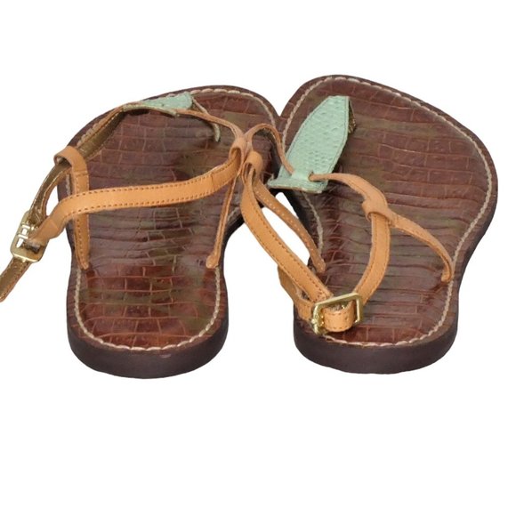 Sam Edelman Gigi Thong Leather Sandals Shoes Green/Tan Size 9M - Picture 3 of 8